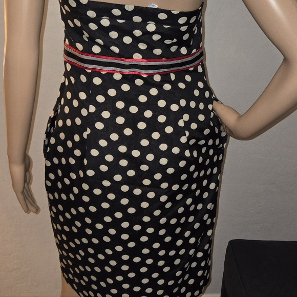 Anthropologie Maeve Polka Peppered Bow Front Pinup Strapless Sheath Dress Black - Picture 6 of 9